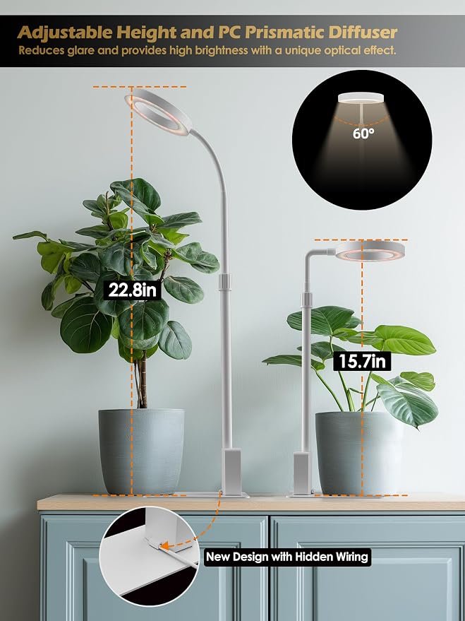 Smart Grow Lights for Indoor Plants, Plant Light with Auto-Timer, Full Spectrum LED Grow Light, Adjustable Height & Stepless Dimming,Plant Assistant Suitable for Most Plants (White-2)