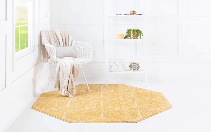 Unique Loom Trellis Frieze Collection Area Rug - Geometric (7' 10" Octagon, Yellow/ Ivory)