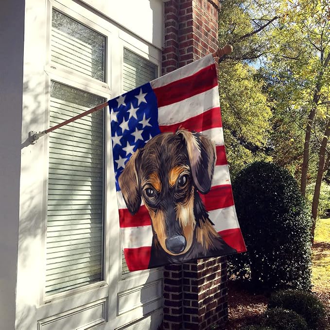 Caroline's Treasures CK6699CHF Serbian Hound Dog American Flag House Flag Large Porch Sleeve Pole Decorative Outside Yard Banner Artwork Wall Hanging, Polyester, House Size, Multicolor