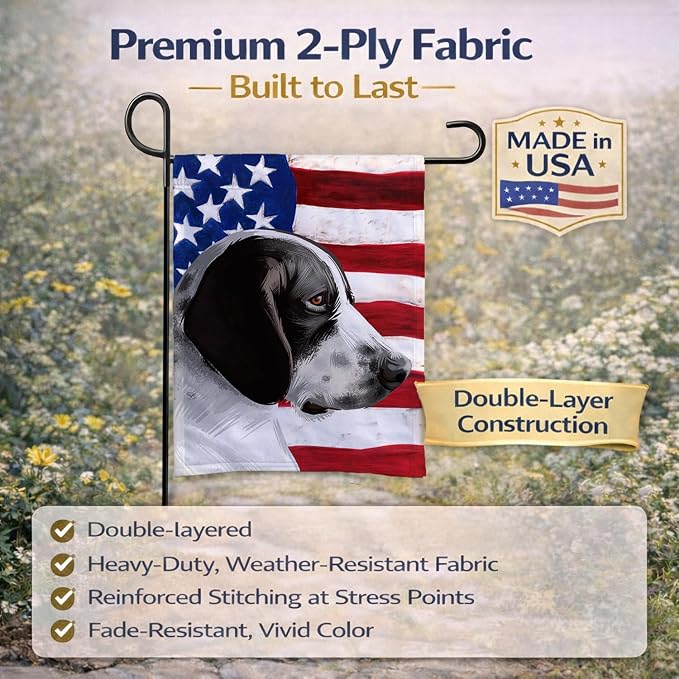Caroline's Treasures CK6457GF Braque d'Auvergne Dog American Flag Garden Flag Mailbox Flag Decorative Yard Flag Banner Outside Patio Artwork Yard Flower Beds, Garden Size, Multicolor