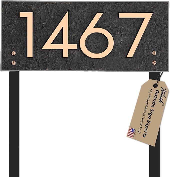 Personalized Address Sign LAWN MOUNTED - House Number Sign,Address Plaque,House Address Numbers for Outside House Lawn Insert,Yard,Ground,Garden,Drive Way Free Standing with Stakes(Rose Gold)