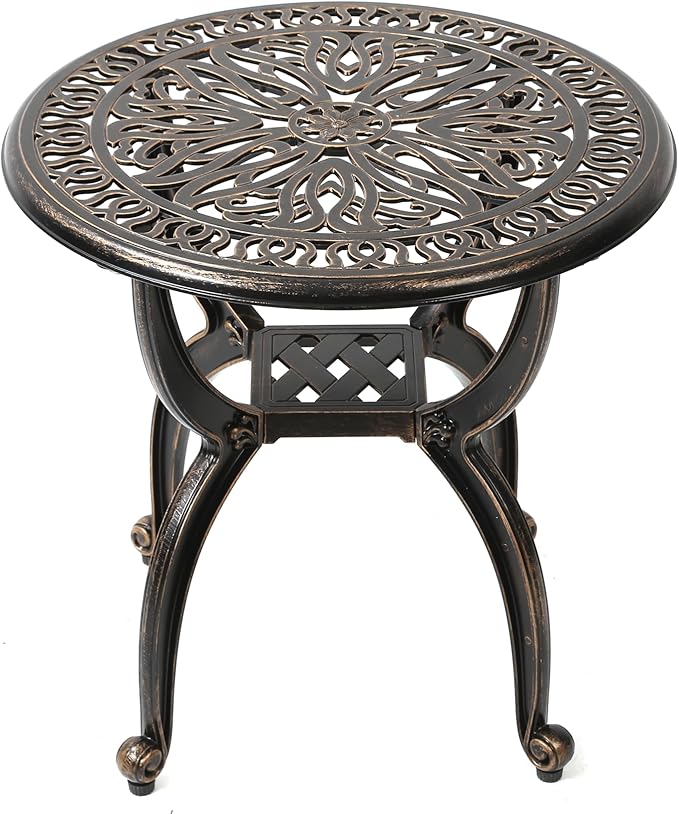 C/G patio casa C/G Cast Aluminum Side Table,Decorative Outdoor End Table, Ornate Floral Pattern (Round, Copper)