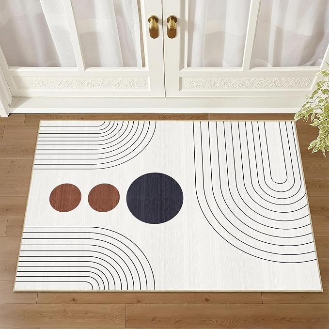 Boho 2x3 Rug for Entryway Modern Geometric Abstract Area Rug Ivory Cream Mid Century Modern Machine Washable Door Mat Contemporary Non-Slip Printed Low-Pile Floor Carpet Kitchen Bathroom Laundry