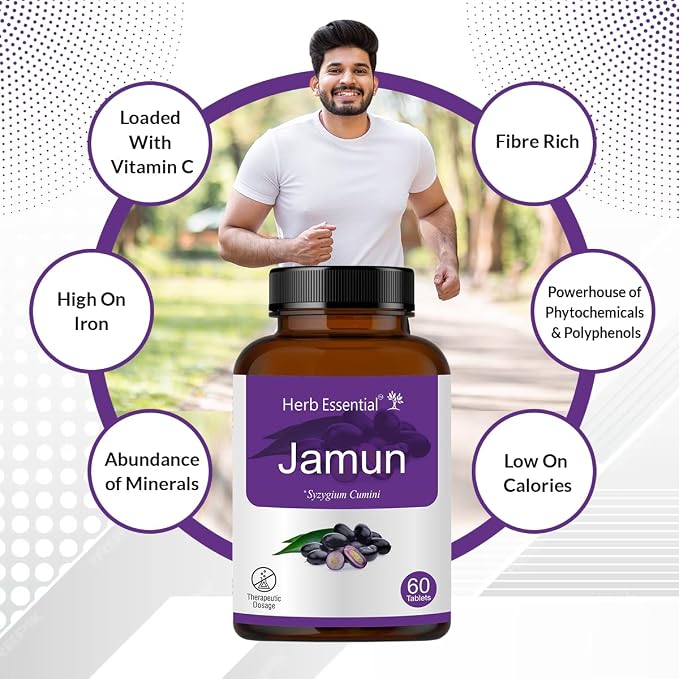 Herb Essential Jamun Seed Tablets 500mg (60 Count) Syzygium Cumini Seed Supplement Indian BlackBerry Tablets, Vegan, Additive-Free & Non-GMO Formula- 60 Count (Pack of 1)