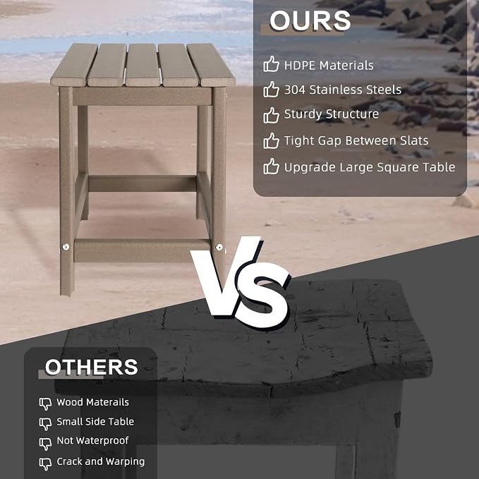 GARDENSTAR Outdoor Side Tables Adirondack, HDPE Small Table for Patio,Outside End Table for Porch, Deck, Pool, Weather Resistant/Easy Maintenance