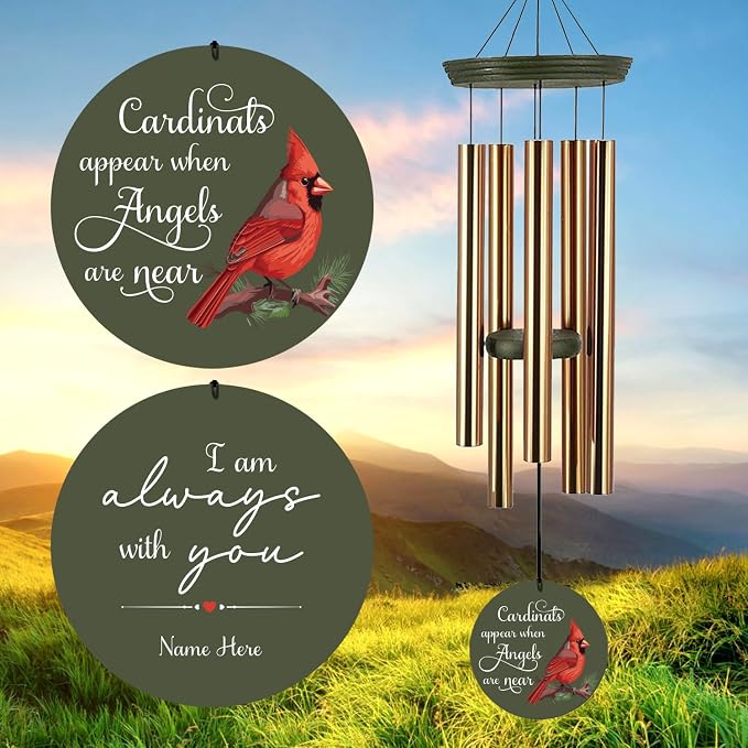 ASTARIN Cardinal Memorial Wind Chimes, 36" Personalized Name Sympathy Wind Chime, Windchimes in Memory of Loved One, Bereavement Condolence Gift for Loss Mom Dad Sister Son(Produced in Texas)
