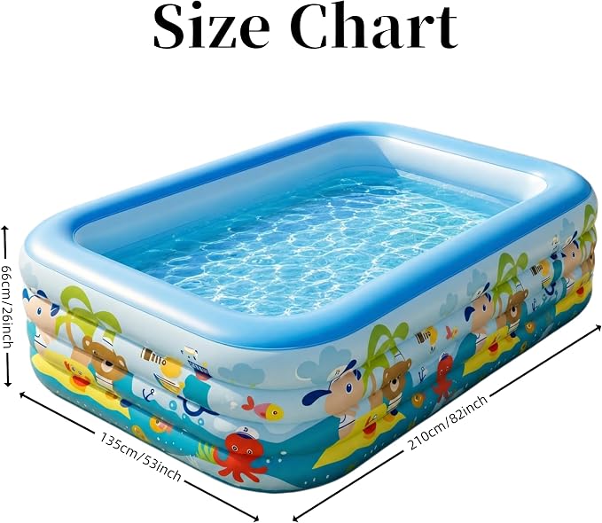 Heavy Duty 4-Ring Inflatable Family Pool 82x53x26 Inches Blow Up Swimming Pool for Backyard Garden Summer Water Party