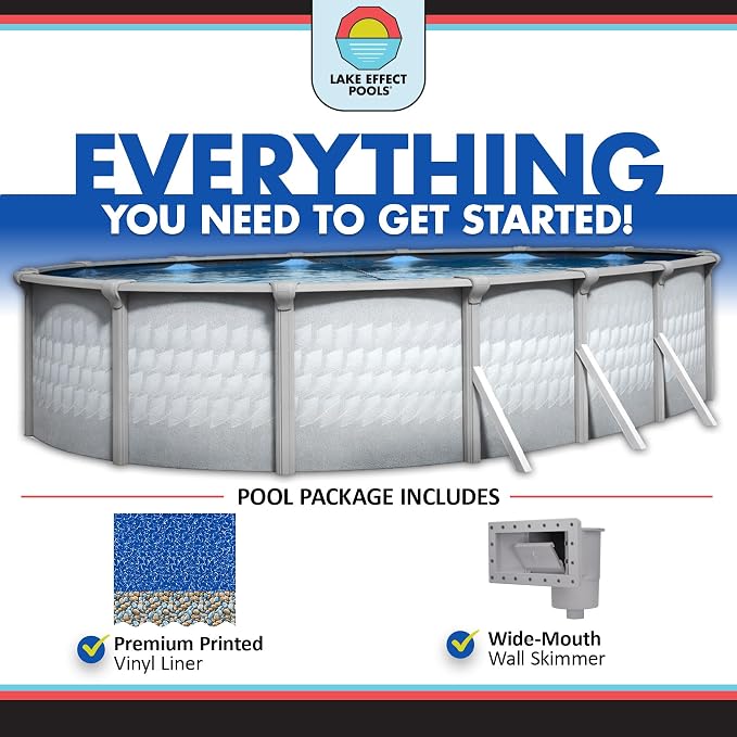 Lake Effect Pools 'Testudo' 18 ft x 33 ft Oval Above Ground Swimming Pool | 52 Inch Resin Protected Steel Sided Walls | Bundle Includes: 25 Gauge Overlap Liner & Widemouth Skimmer