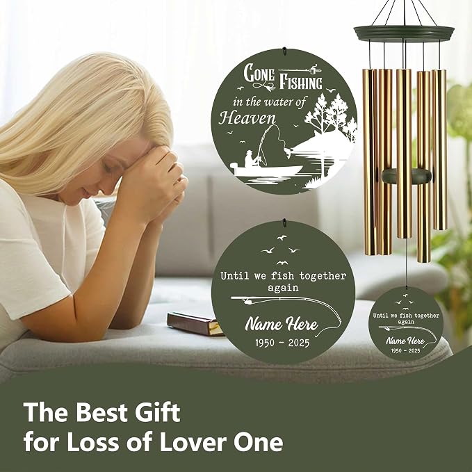 ASTARIN Sympathy Gifts for Loss of Loved One, Condolences Wind Chimes for Loss Grandfather Dad Friends Who Like Fishing, Care Package for Grieving Friend(Produced in Texas)