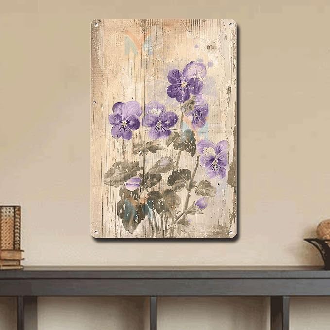 Metal Sign Tin Sign Vintage Wall Art Antique Garden Violets Tin Sign for Vintage Wall Art Rustic Elegance and Corrosion Resistant Alum Home Decor for Home Decor 12×16 Inches