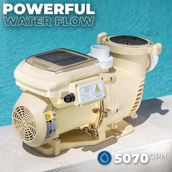 XtremepowerUS SuperFlow Variable Speed High-Flo Pool Pump In-Ground Swimming Pool Energy Efficient 230V, 1-1/2” & 2” Adapter Build-in Timer Control Panel (2.2, Horsepower)