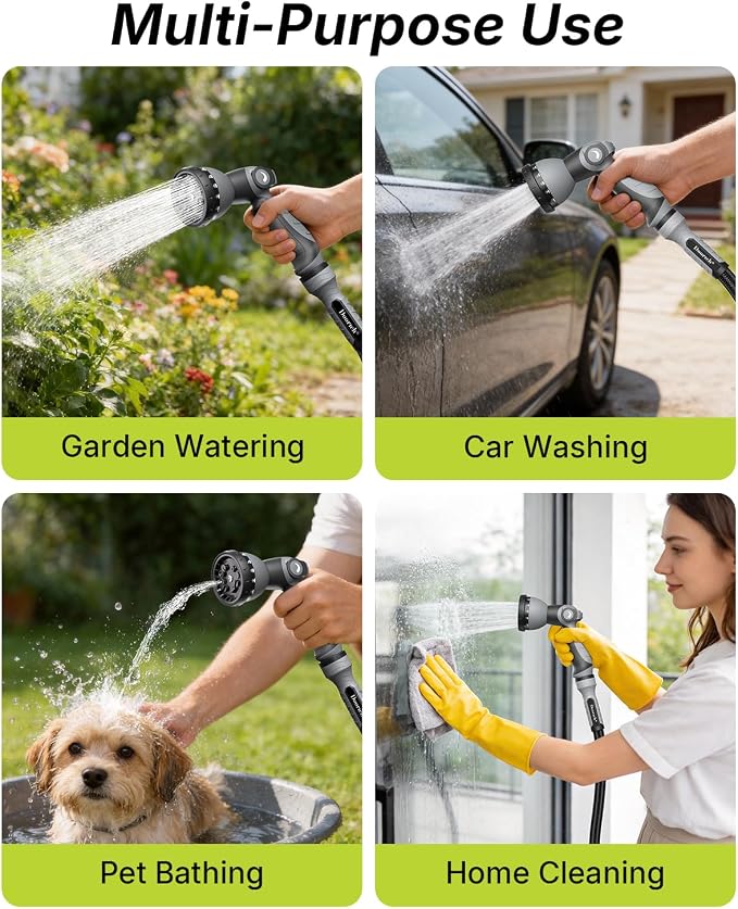Garden Hose, Flexible Ultra Lightweight Durable, Kink-Free Water Hose with 10 Function Sprayer - Non-Shrinking, Easy to Store, All-Weather, High-Pressure, Black (50 FT)