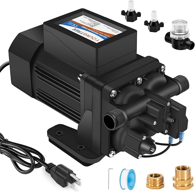 YOUNGTREE Brushless 110V Water Pressure Transfer Pump Continuous Duty 6.0GPM 55PSI On Demand Fresh Water Diaphragm Pump 110 Volt AC for Irrigation Garden Home Pool Car Washing Rain Barrel Industry