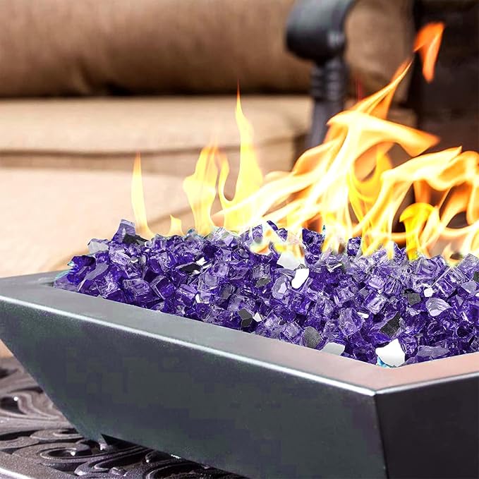 Onlyfire 10 lbs Fire Glass Rocks 1/2 Inch, Reflective Tempered Glass for Propane Fire Pit & Gas Fireplace, High Luster Firepit Glass Stones for Fire Table, Purple (Multicolor Options Available)