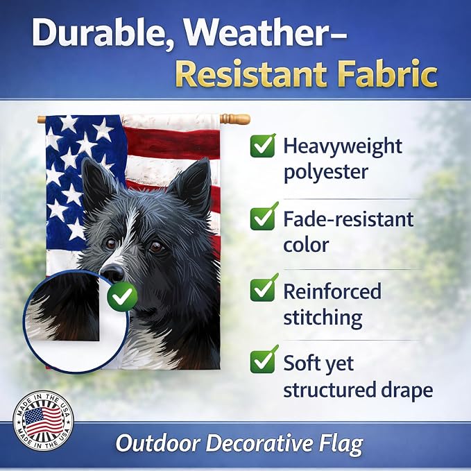 Caroline's Treasures CK6586CHF Karelian Bear Dog American Flag House Flag Large Porch Sleeve Pole Decorative Outside Yard Banner Artwork Wall Hanging, Polyester, House Size, Multicolor
