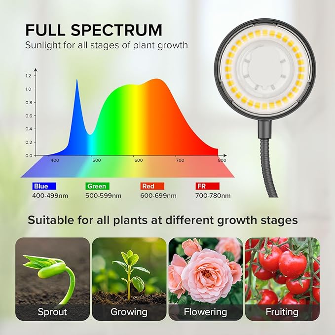 2 Pack 12W Each Black Clip-On Grow Lights for Indoor Plants, Pot Clip Plant Lights with Flexible Gooseneck, 4000K Full Spectrum, 3/6/12H Timer, 4 Dimmable Levels