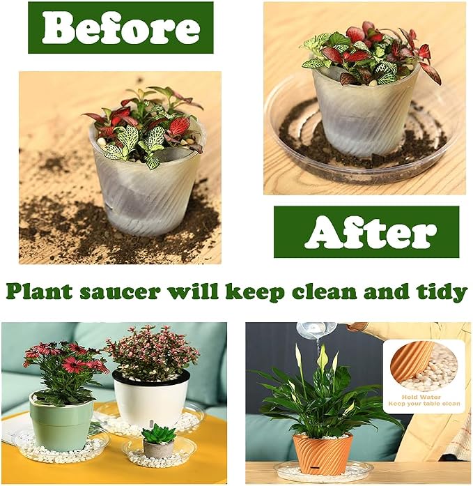 50 Packs 10" Clear Plant Saucers for Indoor Outdoor Use Heavy Duty Plastic Plant Trays for Planter Flower Pot Drip Trays to Catch Water, Bulk 4 to 20 Inch, Round Transparent