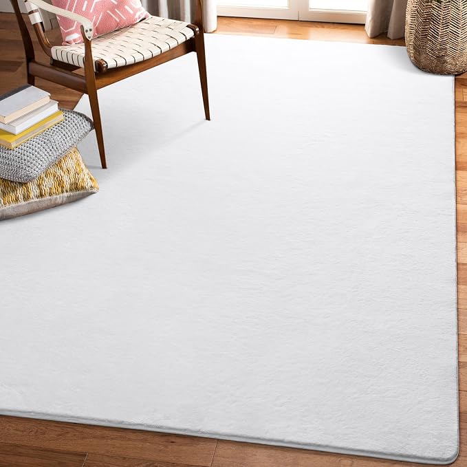 Amearea Modern Area Rugs for Bedroom Living Room, 5x8 White Memory Foam Rug | Thickened Fluffy Indoor Washable Rugs Non Slip Minimalist Large Carpet for Boys Girls Dorm Nursery Room Decor