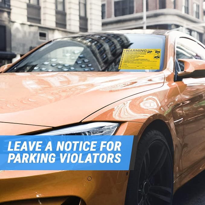 Illegally Parked Area Warning Labels, 8 x 5 inch, Yellow, 300 Labels | Will Be Towed Stickers, NO Parking Allowed, Hard to Remove, HOA Notice