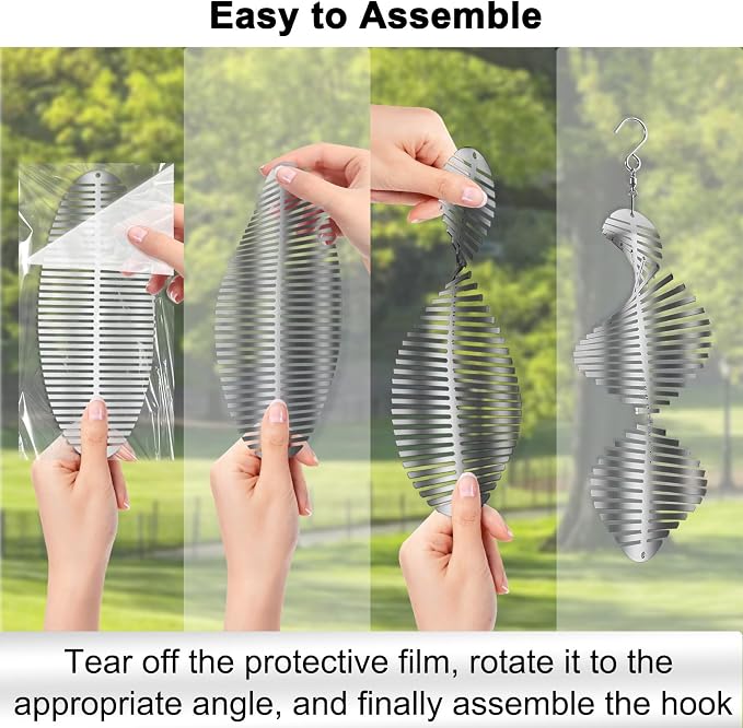 CHONOVO 12 Discs 4 Pcs Bird Deterrents for Outside, Bird Repellent Devices | 3D Reflective Stainless Steel Wind Spinner, 360° Rotating for Patio, Yard, Garden & Orchard, Helps Deter Pigeon& Sparrow