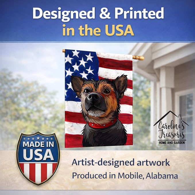 Caroline's Treasures CK6673CHF Murcian Ratter Dog American Flag House Flag Large Porch Sleeve Pole Decorative Outside Yard Banner Artwork Wall Hanging, Polyester, House Size, Multicolor