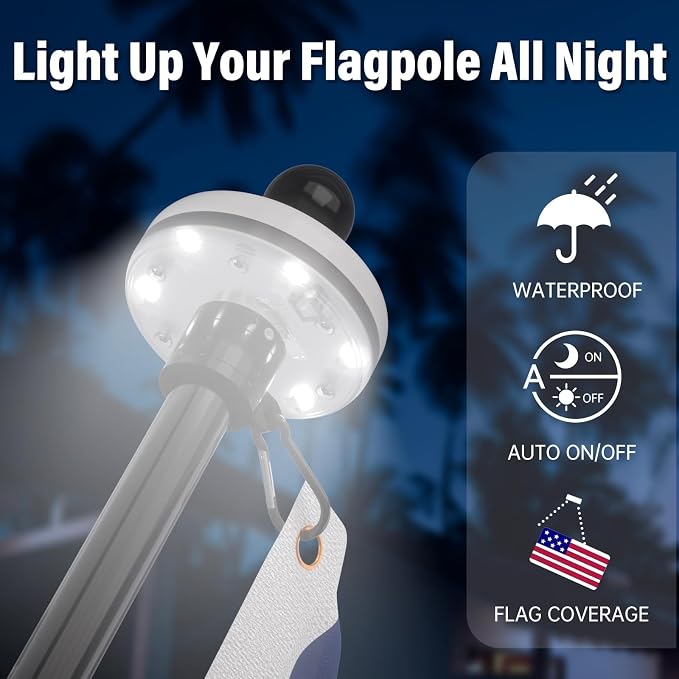 ZMTECH 5FT Flag Pole for Outside House with Solar Light, Tangle Free Stainless Steel Flag Pole Kit, 180° Adjustable Flag Pole Holder & Flag Holder Bracket, Black (No Flag)