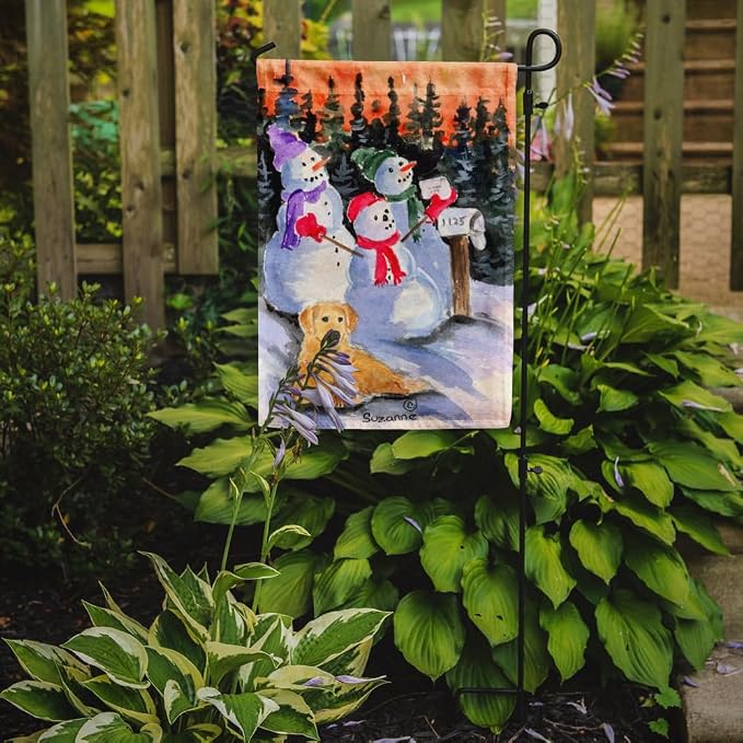 Caroline's Treasures SS8989GF Snowman with Golden Retriever Garden Flag Mailbox Flag Decorative Yard Flag Banner Outside Patio Artwork Yard Flower Beds, Garden Size, Multicolor