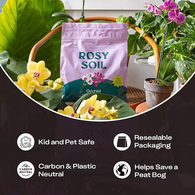 Rosy Soil Orchid Potting Mix, 4 Quarts | Peat-Free Orchid Soil for Repotting, Phalaenopsis, Cattleya, Dendrobium, Biochar & Mycorrhizae Blend for Indoor Gardening