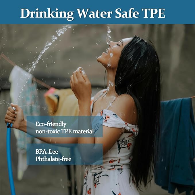 Garden Hose 5/8 in x 200 ft, Made of TPE (BetterThan PVC/Hybrid Polymer), Lightweight yet Durable Water Hose with Ergonomic Grip, Drinking Water Safe Material, All-Weather, 3/4" GHT Fittings