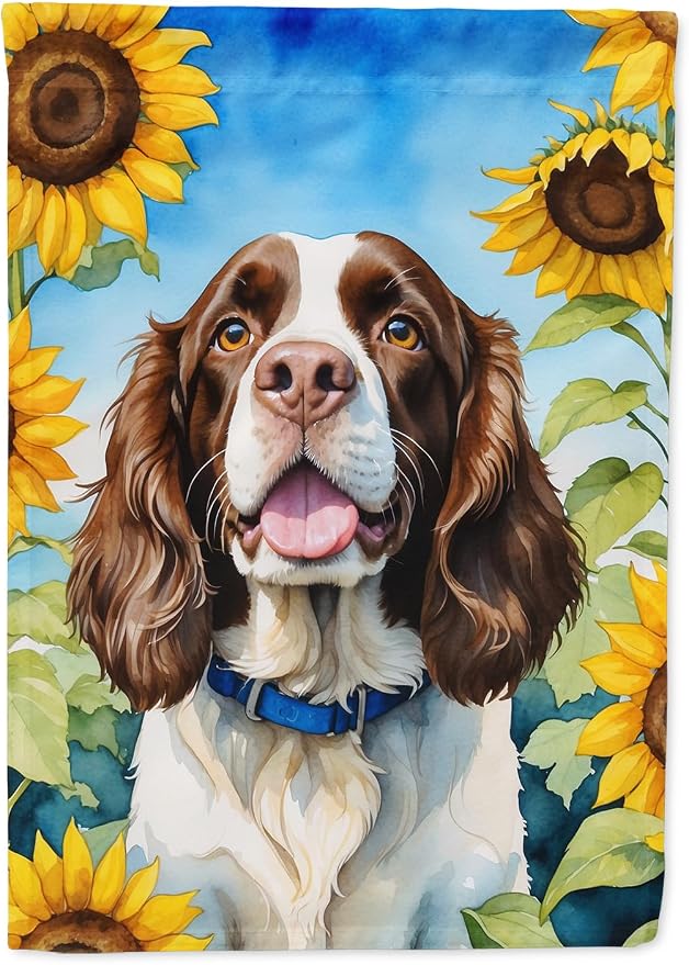 Caroline's Treasures DAC6076CHF English Springer Spaniel in Sunflowers House Flag Large Porch Sleeve Pole Decorative Outside Yard Banner Artwork Wall Hanging, Polyester, House Size, Multicolor