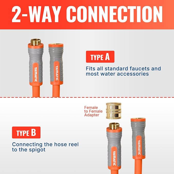 YAMATIC 5/8 in x 3 ft Female-to-Female Short Garden Hose, 2-in-1 Dual Use with Solid Brass Swivel Fitting, All-Weather, 600 PSI Burst