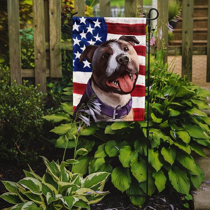 Caroline's Treasures CK6467GF Bull Terrier Dog American Flag Garden Flag Mailbox Flag Decorative Yard Flag Banner Outside Patio Artwork Yard Flower Beds, Garden Size, Multicolor