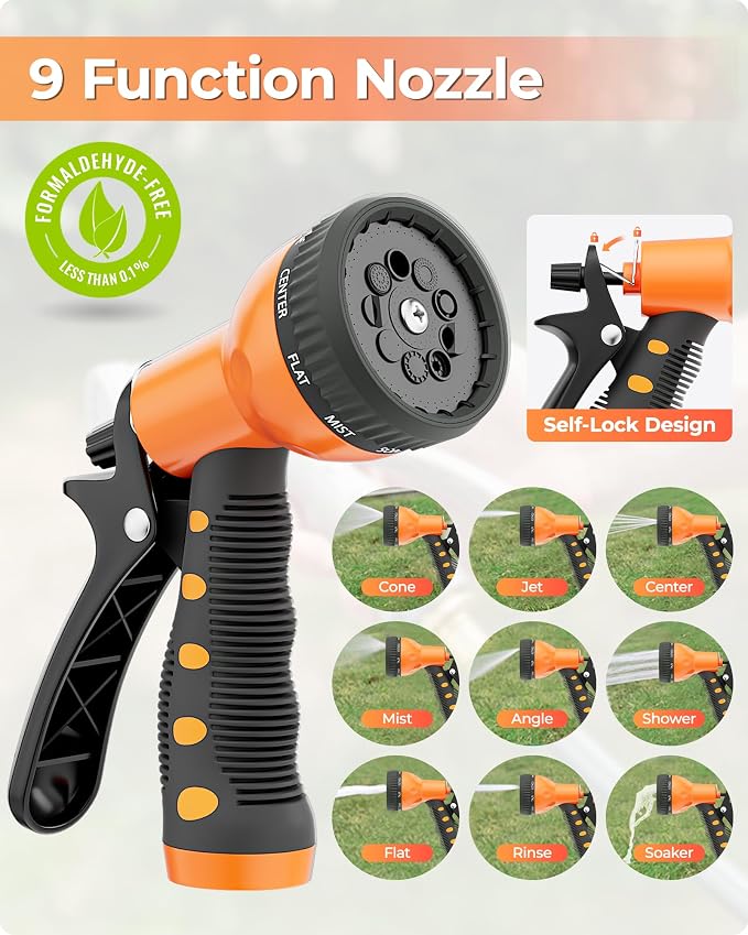 Ayleid Retractable Garden Hose Reel,5/8 in x 100 FT Wall Mounted Hose Reel, with 9- Function Sprayer Nozzle, Any Length Lock/Slow Return System/Wall Mounted/180°Swivel Bracket (Black)
