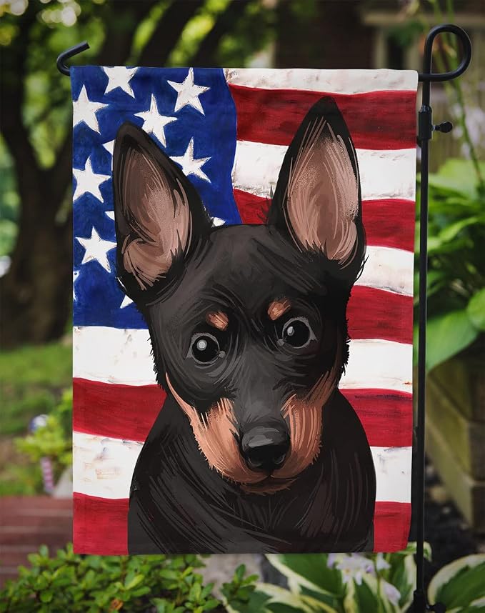 Caroline's Treasures CK6603GF Lancashire Heeler American Flag Garden Flag Mailbox Flag Decorative Yard Flag Banner Outside Patio Artwork Yard Flower Beds, Garden Size, Multicolor