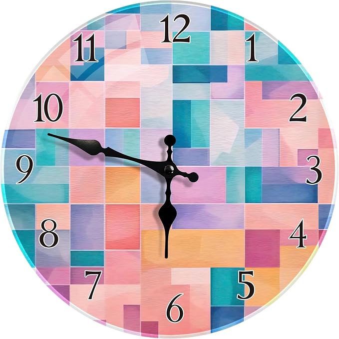 Britimes Round Wall Clock Silent Non-Ticking Battery Operated Outdoor Waterproof Glass Clock 12 Inch, Abstract Geometry Home Decor for Living Room, Kitchen, Bathroom, Bedroom, and Office