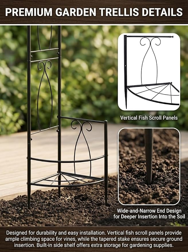 Metal Garden Arbors 8Ft Thickened Arch Trellis for Climbing Plants | Outdoor Arbor with Planter Box Rustproof Trellises Grapes Rose Wedding Arched Entrance Backdrop Stand Party Event Decoration