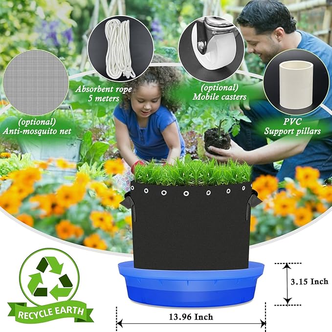 Self-Watering Base with Visible Water Level,5-Pack,Keeps Leaves and Flying Insects Out,Maintains Water Quality.Blue.(Without Wheels).