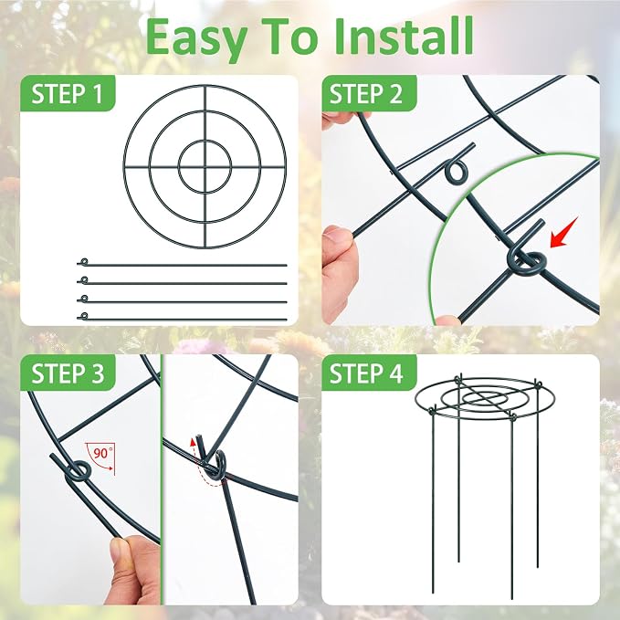 Pelopy Large Peony Cages and Supports 23.6"H x 15.7"D Heavy Duty Plant Support for Outdoor Plants, Meatl Peony Rings, Flower Support Stakes, Garden Stakes for Rose Tomato Hydrangea Strawberry(8 Pack)