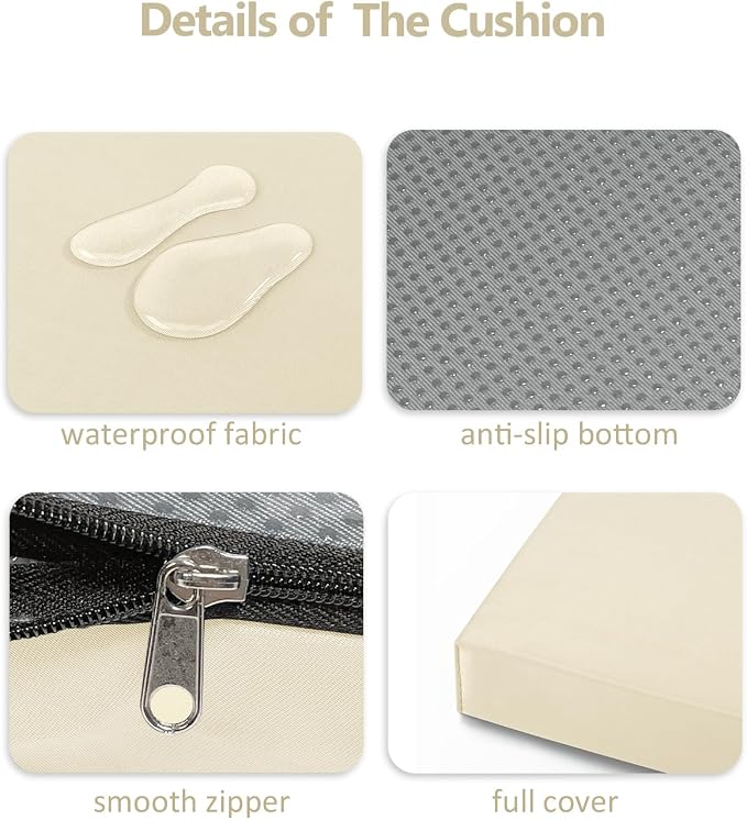 32x12x2 Outdoor Bench Cushion, Strengthen Waterproof Seat Cushions, High-Density Bench Pad with Anti-Slip Bottom, Outdoor Cushion for Patio Garden Swing Furniture - Beige