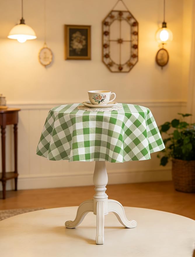 Waterproof Plaid Tablecloth Fabric - Round 25 Inch Classic Gingham Checker Table Cloth for Indoor/Outdoor Use - Buffalo Table Cover for Picnics, BBQs, and Parties