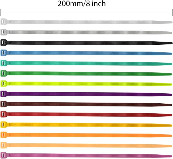 XINGO 1400 PCS Colored Zip Ties 8 Inch, Multicolor Zip Ties, Mix Packed 14 Color Plastic Wire Ties Assortment for Home Office Garden Garage and Workshop