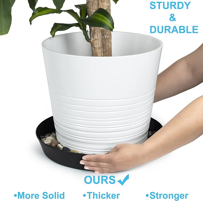 14 Inch (12.14 Inch Base) Case of 5 Plant Saucer, Black | Polypropylene, Heavy Duty Indoor/Outdoor, Drip Pan & Tray, Collects Excess Water, Made in USA