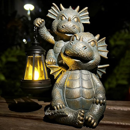Solar Garden Outdoor Statues Lantern Figurines Light Decorations for Outdoor Patio Balcony Yard Lawn, Ideal Gifts for Mom Friends (Bronze -Dragon)