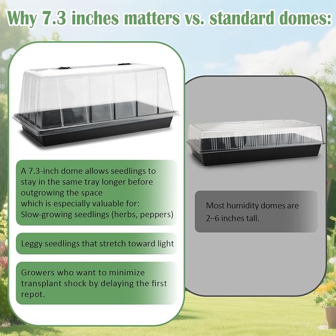 1020 Trays with Tall 7.3" Dome, 10-Pack Extra Large Seed Starter Tray with Humidity Domes, Heavy Duty 1020 Seed Trays and Flats with Lid, Seed Germination Mini Greenhouse No Hole for Balcony Garden