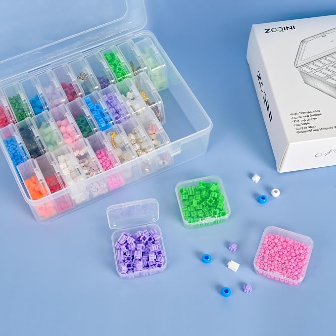 Bead Organizer and Storage Box, 30Pcs Small Clear Plastic Storage Containers 1 Large Craft Organizer Box 1 Sheet Label Sticker, Mini Storage Box for Jewelry Making Diamonds Arts Screws Seeds
