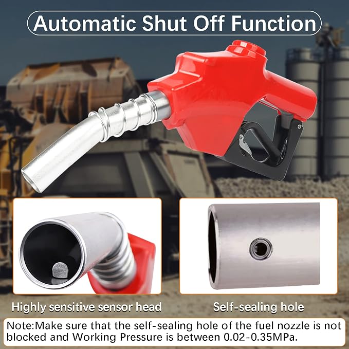 Azdele 1 Inch NPT Red Automatic Fueling Nozzle 1-3/16 Inches(OD=30mm) Spout Auto Shut Off Aluminum Alloy Diesel Petrol Fuel Nozzle, The Max Flow Rate 120L/Min