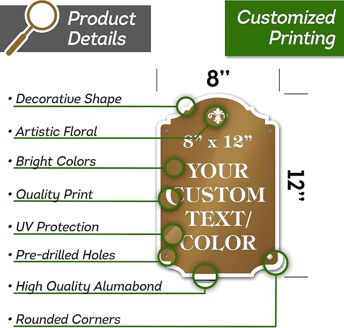 Custom Sign, Customized for Outdoor/Indoor Use, Personalized Designer Style Sign, 8x12 Inch, 24 Colors, Rust-Free Thick AlumaBond - Made by: My Sign Center, USA (Florolex II - Flood)