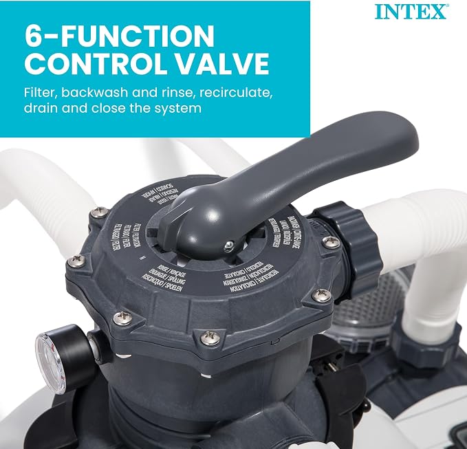 INTEX Krystal Clear 3,000 GPH Sand Filter Pump with 2-Pack Replacement Hose | 26651EG - 16" Tank for Above Ground Pools: 5,500 to 19,600 Gal, 120 lb Sand Capacity - Improved Circulation & Filtration
