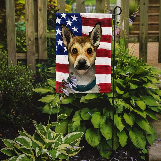 Caroline's Treasures CK6632GF Norwegian Lundehund Dog American Flag Garden Flag Mailbox Flag Decorative Yard Flag Banner Outside Patio Artwork Yard Flower Beds, Garden Size, Multicolor