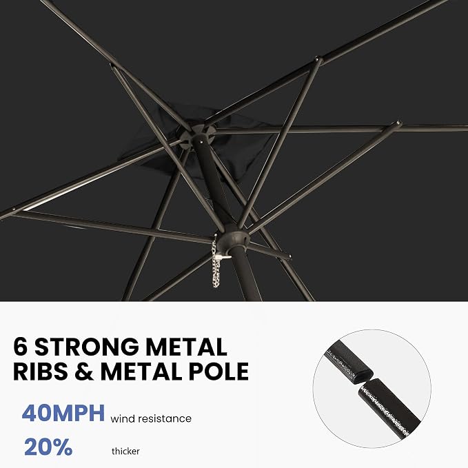 6.5x10FT Rectangular Patio Umbrella with Push Button Tilt & Crank Lift for Garden,UV Protection Outdoor Umbrella for Deck,Pool and Yard,Black